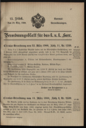 Verordnungsblatt für das Kaiserlich-Königliche Heer 19000329 Seite: 1