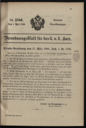 Verordnungsblatt für das Kaiserlich-Königliche Heer 19000405 Seite: 1