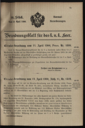 Verordnungsblatt für das Kaiserlich-Königliche Heer 19000418 Seite: 1