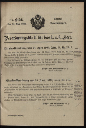 Verordnungsblatt für das Kaiserlich-Königliche Heer 19000425 Seite: 1