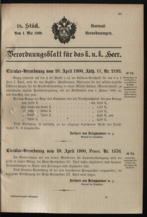 Verordnungsblatt für das Kaiserlich-Königliche Heer 19000501 Seite: 1