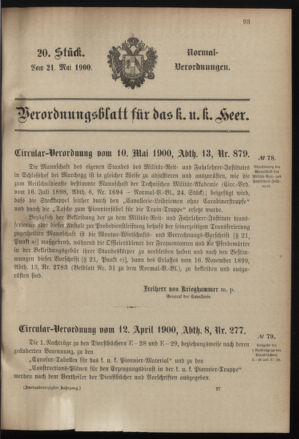 Verordnungsblatt für das Kaiserlich-Königliche Heer 19000521 Seite: 1