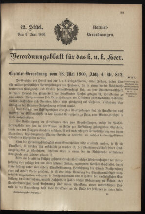 Verordnungsblatt für das Kaiserlich-Königliche Heer 19000609 Seite: 1