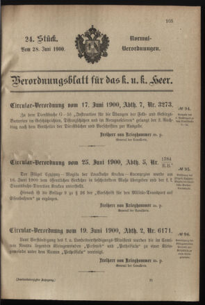 Verordnungsblatt für das Kaiserlich-Königliche Heer 19000628 Seite: 1