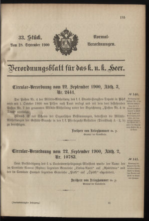 Verordnungsblatt für das Kaiserlich-Königliche Heer 19000928 Seite: 1