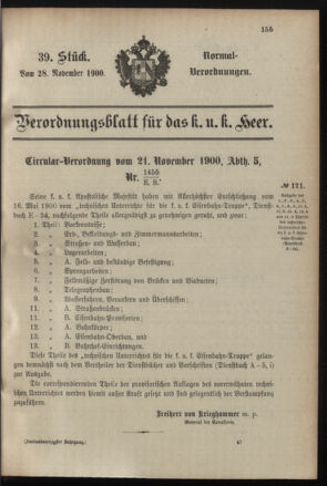 Verordnungsblatt für das Kaiserlich-Königliche Heer 19001128 Seite: 1