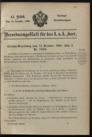 Verordnungsblatt für das Kaiserlich-Königliche Heer 19001215 Seite: 5