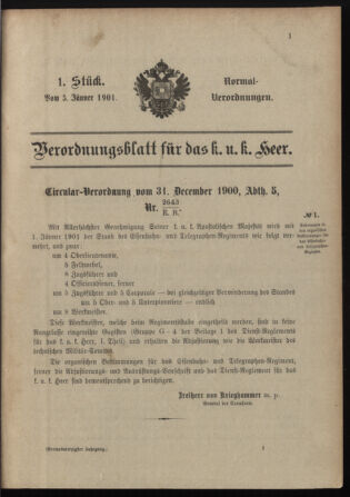 Verordnungsblatt für das Kaiserlich-Königliche Heer 19010105 Seite: 1