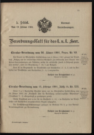 Verordnungsblatt für das Kaiserlich-Königliche Heer 19010219 Seite: 1