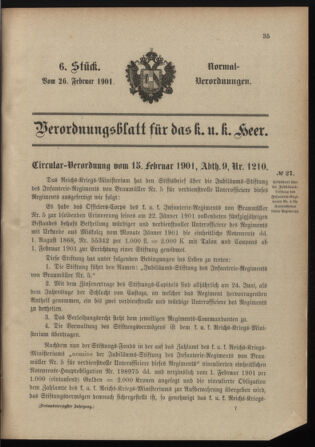 Verordnungsblatt für das Kaiserlich-Königliche Heer 19010226 Seite: 1