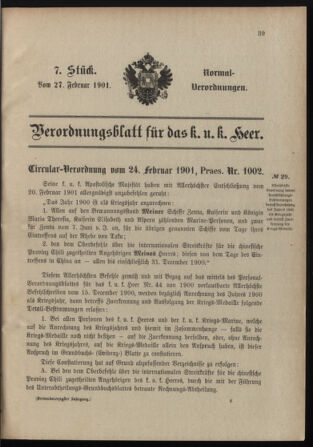 Verordnungsblatt für das Kaiserlich-Königliche Heer 19010227 Seite: 1