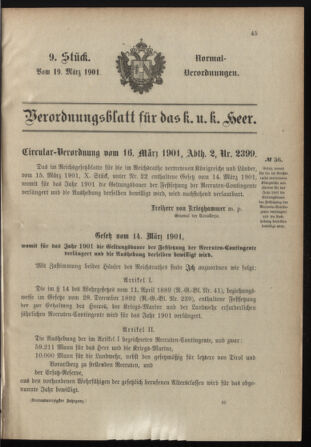 Verordnungsblatt für das Kaiserlich-Königliche Heer 19010319 Seite: 1