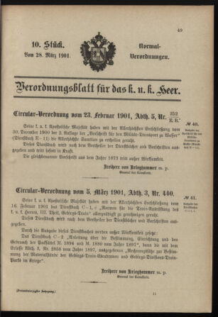 Verordnungsblatt für das Kaiserlich-Königliche Heer 19010328 Seite: 1