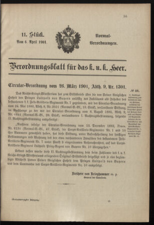 Verordnungsblatt für das Kaiserlich-Königliche Heer 19010406 Seite: 1