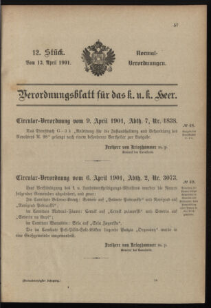 Verordnungsblatt für das Kaiserlich-Königliche Heer 19010413 Seite: 1