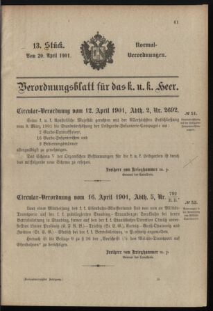 Verordnungsblatt für das Kaiserlich-Königliche Heer 19010420 Seite: 1