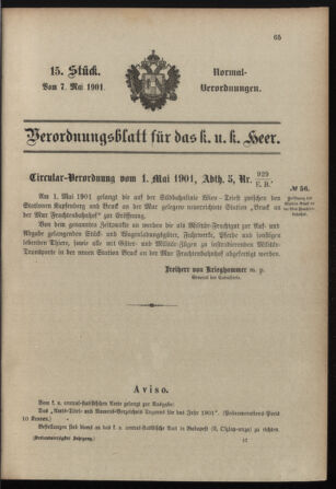 Verordnungsblatt für das Kaiserlich-Königliche Heer 19010507 Seite: 1