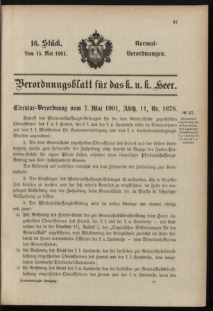 Verordnungsblatt für das Kaiserlich-Königliche Heer 19010515 Seite: 1