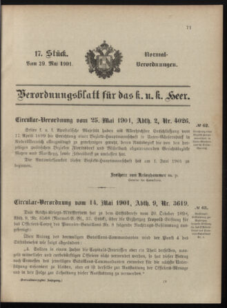 Verordnungsblatt für das Kaiserlich-Königliche Heer 19010529 Seite: 1