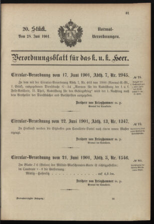 Verordnungsblatt für das Kaiserlich-Königliche Heer 19010628 Seite: 1