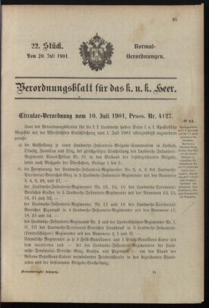 Verordnungsblatt für das Kaiserlich-Königliche Heer 19010720 Seite: 1