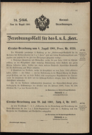 Verordnungsblatt für das Kaiserlich-Königliche Heer 19010810 Seite: 1