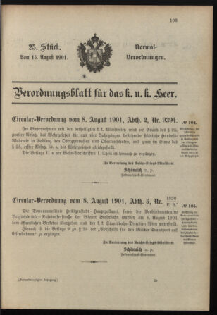 Verordnungsblatt für das Kaiserlich-Königliche Heer 19010815 Seite: 1