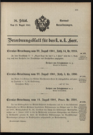 Verordnungsblatt für das Kaiserlich-Königliche Heer 19010828 Seite: 1