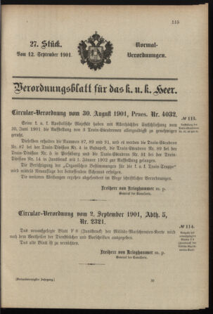 Verordnungsblatt für das Kaiserlich-Königliche Heer 19010912 Seite: 1