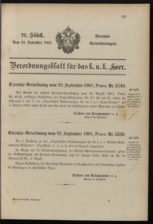 Verordnungsblatt für das Kaiserlich-Königliche Heer 19010928 Seite: 1