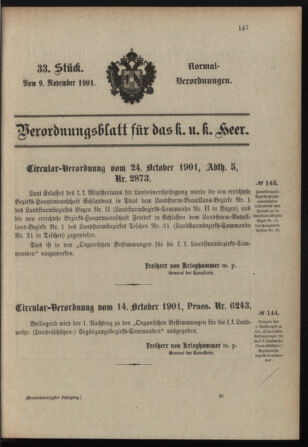 Verordnungsblatt für das Kaiserlich-Königliche Heer 19011109 Seite: 1