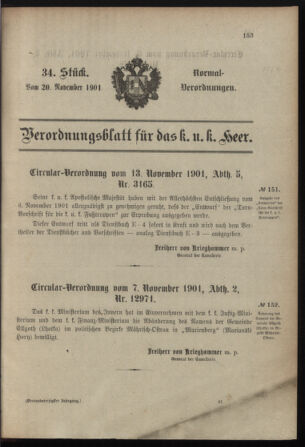 Verordnungsblatt für das Kaiserlich-Königliche Heer 19011120 Seite: 1