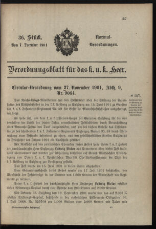 Verordnungsblatt für das Kaiserlich-Königliche Heer 19011207 Seite: 1