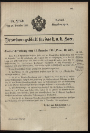 Verordnungsblatt für das Kaiserlich-Königliche Heer 19011220 Seite: 1