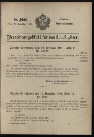 Verordnungsblatt für das Kaiserlich-Königliche Heer 19011228 Seite: 1