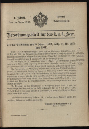 Verordnungsblatt für das Kaiserlich-Königliche Heer 19020110 Seite: 1