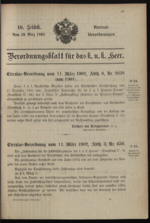 Verordnungsblatt für das Kaiserlich-Königliche Heer 19020320 Seite: 1