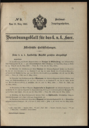 Verordnungsblatt für das Kaiserlich-Königliche Heer 19020328 Seite: 9