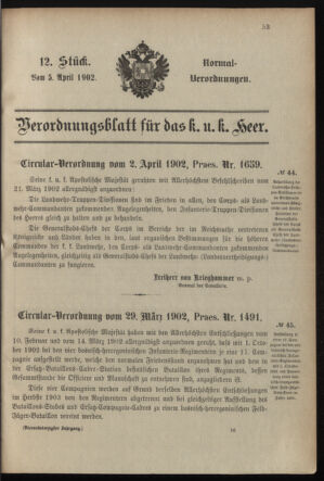 Verordnungsblatt für das Kaiserlich-Königliche Heer 19020405 Seite: 1