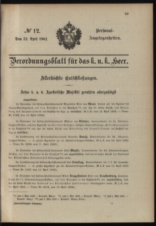 Verordnungsblatt für das Kaiserlich-Königliche Heer 19020422 Seite: 1