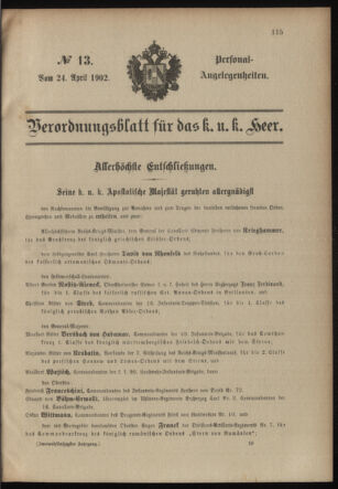 Verordnungsblatt für das Kaiserlich-Königliche Heer 19020424 Seite: 1