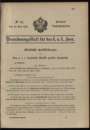 Verordnungsblatt für das Kaiserlich-Königliche Heer 19020428 Seite: 1