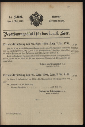 Verordnungsblatt für das Kaiserlich-Königliche Heer 19020503 Seite: 1