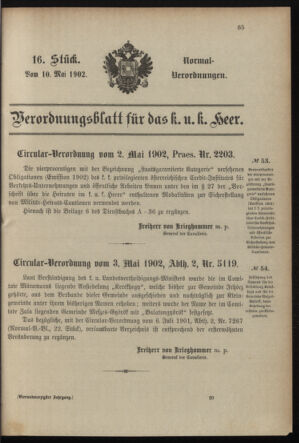 Verordnungsblatt für das Kaiserlich-Königliche Heer 19020510 Seite: 1