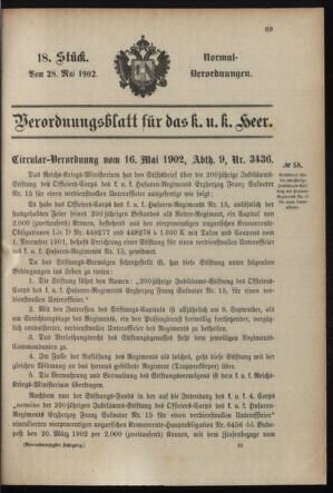 Verordnungsblatt für das Kaiserlich-Königliche Heer 19020528 Seite: 1