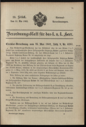 Verordnungsblatt für das Kaiserlich-Königliche Heer 19020531 Seite: 1