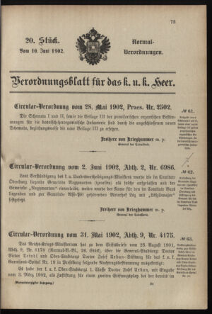 Verordnungsblatt für das Kaiserlich-Königliche Heer 19020610 Seite: 1