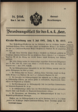 Verordnungsblatt für das Kaiserlich-Königliche Heer 19020709 Seite: 1