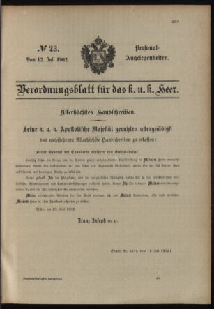 Verordnungsblatt für das Kaiserlich-Königliche Heer 19020712 Seite: 1