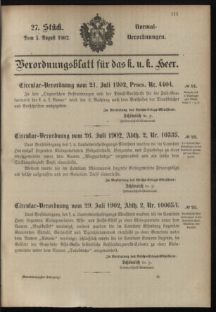 Verordnungsblatt für das Kaiserlich-Königliche Heer 19020805 Seite: 1